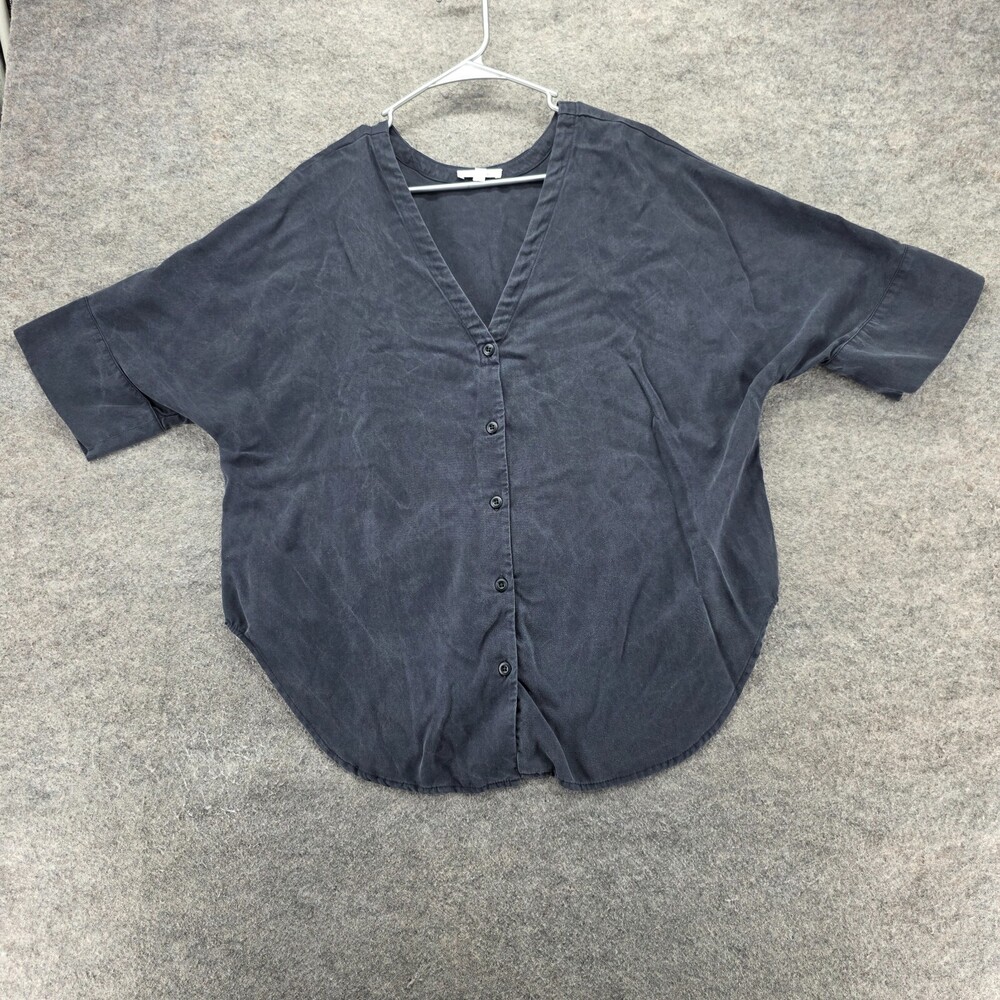 Vetta Shirt Womens Medium Short Sleeve Button Up Black Tencel